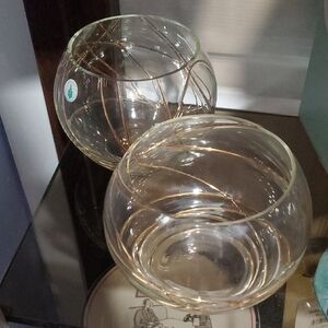 PartyLite Glass Vases with Gold Swirls